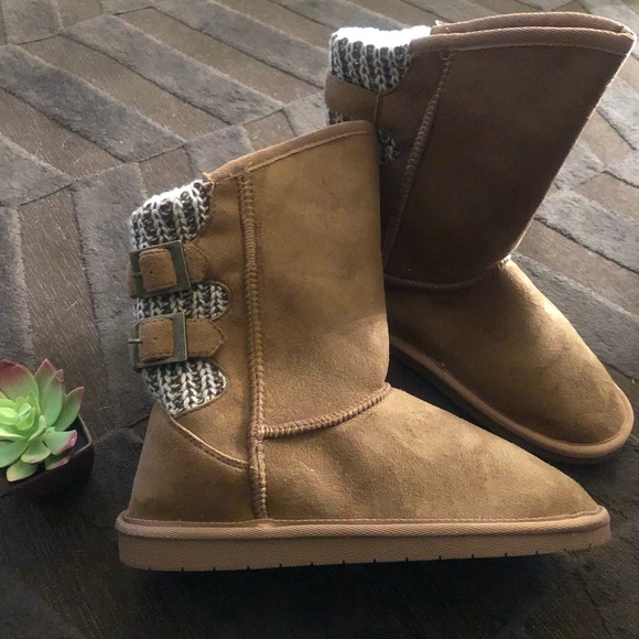 Brown Faux Suede & Knitt Boots - Picture 4 of 5